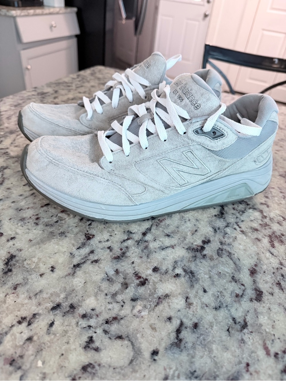New Balance Light Gray Suede Walking Sneakers